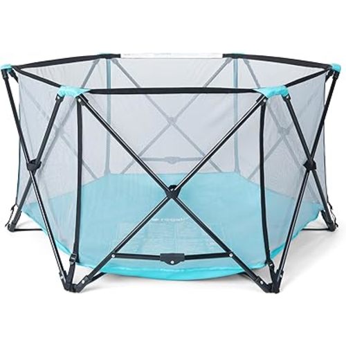 Regalo Safety My Play Portable Baby Playpen & Play Yard, Foldable 6-Panel Indoor Outdoor Playpen for Babies & Toddlers, Mesh Sides, Washable Fabric, 48”, Aqua/Black