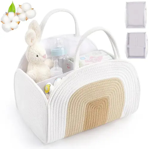 Diaper Caddy Organizer for Baby, Cotton Rope Baby Gift Basket, Portable Diaper Organizer for Changing Table, Diapers Nursery Storage Organizer, Baby Shower Gifts for Newborn