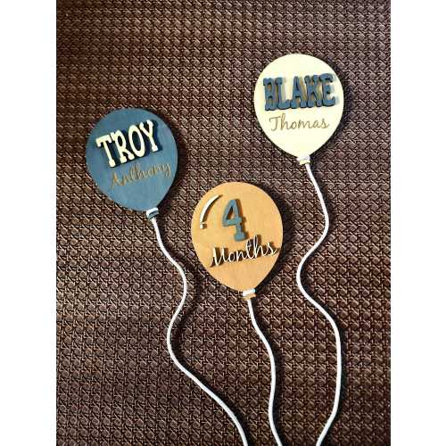 Balloon Wooden Monthly Baby Milestone Markers Baby by the Month Photo Prop Baby Shower Gift Baby Milestone Cards Twin Milestone Custom Name
