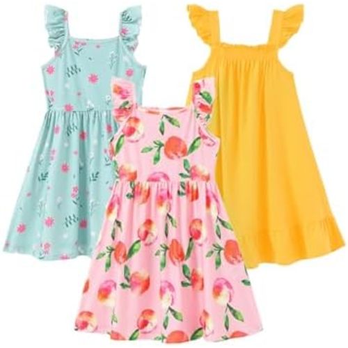 PATPAT Multipack Girl Toddler Dresses Sleeveless Flamingo Striped Toddler Casual Dresses