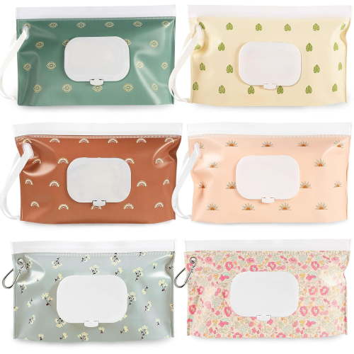 6Pcs Baby Wipes Dispenser, Portable Refillable Wipe Holder, Baby Wipes Container, Reusable Wipes Case, Baby Travel Wet Wipes Pouch