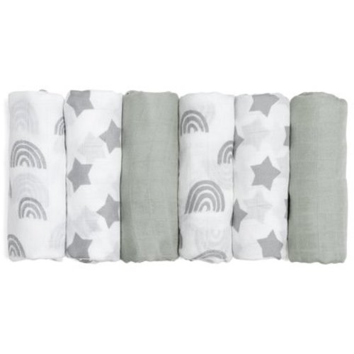"Gllquen 6-Pack Baby Swaddle Blankets, Organic Muslin Cotton, Newborn Boys and Girls, 27 x 27"", Grey Star"