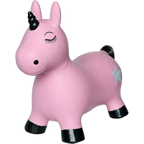 Pink Unicorn Bounce & Ride-on Inflatable Hopper Toddler Toy, with Pump