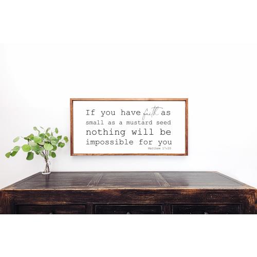 Scripture Sign, Bible Verse Wall Art, Matthew 17:20 Faith As Small As A Mustard Seed Sign, Wood Signs, Modern Farmhouse, Wall Decor For Home