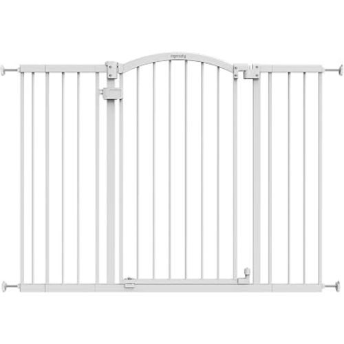 Ingenuity Extra Tall & Wide Safety Pet and Baby Gate, 29.5"-53" Wide, 38" Tall, Pressure or Hardware Mounted, Install on Wall or Banister in Doorway or Stairway, Auto Close Walk-Thru Door - White