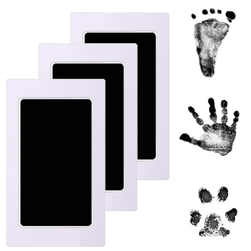 Inkless Baby Footprint Kit, 3 Black Instant Dry Inkless Print Pads + 6 Imprint Cards, Dog Paw Handprint Kit Clean Touch Ink Pad Perfect Keepsake Gift for Newborns and Pets