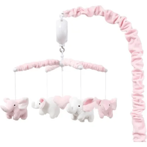 The Peanutshell Crib Mobile for Girls - Soft Pink Musical Baby Crib Mobile with 12 Lullabies, Cute Elephant Baby Pink Elephant Nursery Decor