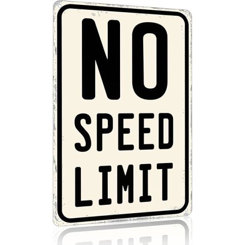 Funnysign Car Room Decor No Speed Limit Vintage Tin Sign for Boys Room Bedroom Garage Workshop Man Cave Decor 8x12 Inches (3846)