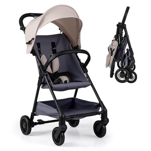 BABY JOY Lightweight Travel Stroller, Compact One-Hand Fold (Beige)