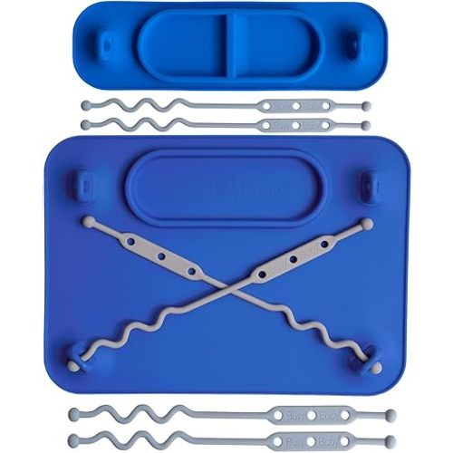 BUSY BABY Silicone Mat Bundle - 1 Original Mat Plus 1 Mini Mat, Strong Suction Cups, 6 Straps to Secure Baby Essentials and Keep Them Off The Floor, Baby Led Weaning, Travel Sleeve Included