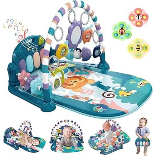 Baby Gym Play Mat, Baby Piano Mat Kick and Play Lights and Music Tummy Time Toys Infant Musical Activity Gym Mat for Visual, Hearing, Sensory, Motor Development Gift for Babies Newborn 0-3-6-12 Months