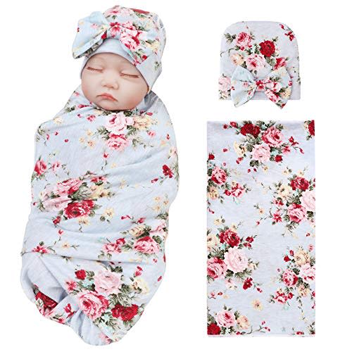 DRESHOW BQUBO 1 Pack Newborn Floral Sleepsack Toddler Warm Receiving Blankets Newborn Baby Swaddling Hats