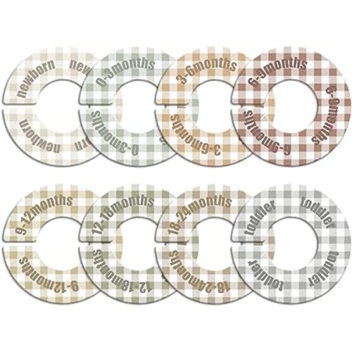 WSICSE Baby Closet Dividers,Round Baby Clothes Dividers for Closet Nursery Closet Organizer & Decor for Sorting 8 Designs Fits 1.5" Rod