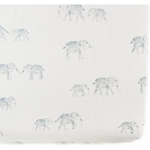 Pehr Crib Sheet, Follow Me Elephant | Breathable Brushed Organic Cotton for Soft Sleep | Fits Standard Crib Mattresses up to 52”L x 28”W x 8”H