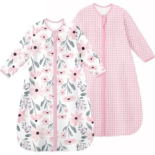 Yoofoss Baby Sleep Sack 0-6 Months Long Sleeve Wearable Blanket Baby 100% Cotton 2-Way Zipper 0.5 Tog Newborn Sleeping Sack, Lightweight(Small)