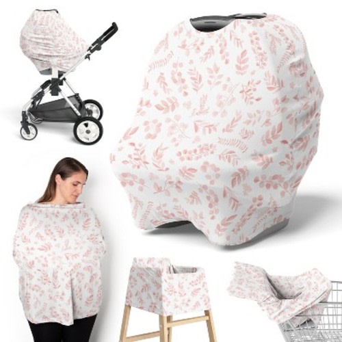 Sweet Jojo Designs Girl 5-in-1 Multi Use Baby Nursing Cover Botanical Pink and White