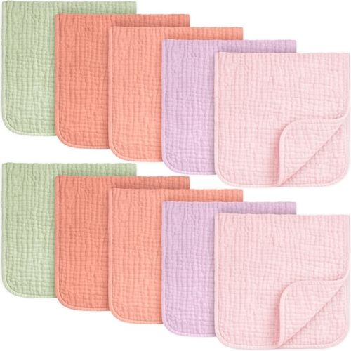 KeaBabies Organic Muslin Burp Cloths Baby Boy, Girl – 10-Pack 100% Cotton Muslin Burping Cloths for Babies, Newborn, 21x10 Large & Absorbent Spit Up Rags, Baby Washcloth, Infant Towels (Muted Pastel)
