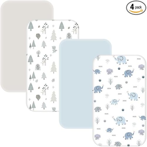 4 Pack Bassinet Sheets - 33"x20" Bedside Bassinet Sheets for Baby Delight, Angelbliss, Fodoss & Most Regular Size Bedside Sleeper | Ultra Soft & Skin Friendly Bassinet Fitted Sheets for Boys Girls