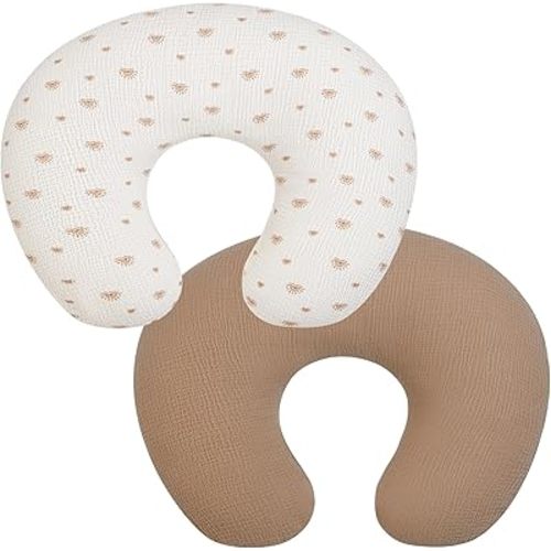 Nursing Pillow Cover, 2 Pack Muslin Nursing Cover for Breastfeeding Pillows, Infant Nursing Pillow Slipcover for Baby Boy Girl Newborn, 100% Cotton Feeding Pillow Covers, Only Cover