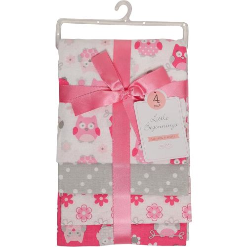 Four Piece Laddered Receiving Blankets, Pink Owls