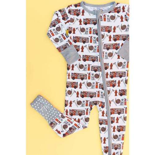 Organic Firetruck Bamboo Zip Up Romper for Baby and Toddler