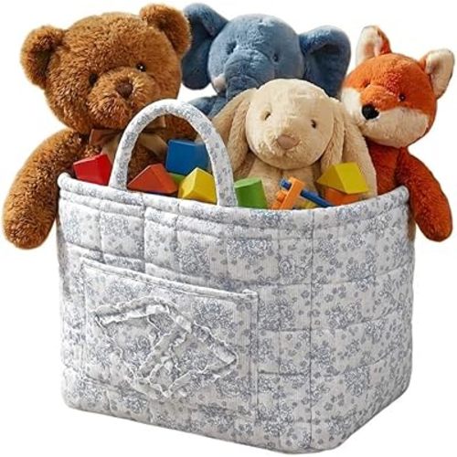 Quilted Fabric Basket Car Storage Basket Boho Floral Laundry Hamper for Nursery Bedroom & Living Room | Organize Clothes Toys