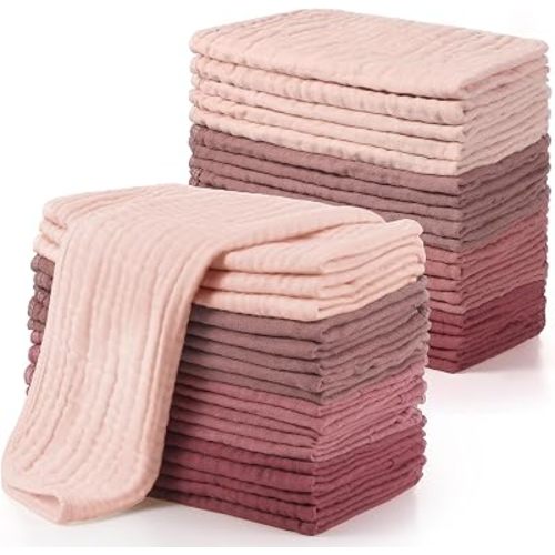 20 Pack Muslin Burp Cloths, 100% Cotton for Baby, DustyRose