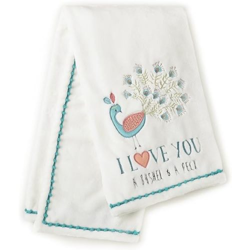 Levtex Baby - Fiona Plush Blanket - Embroidered Birds and Flowers on Pink Plush - Pink, Teal, White - Nursery Accessories - Blanket Size: 30 x 40 in.