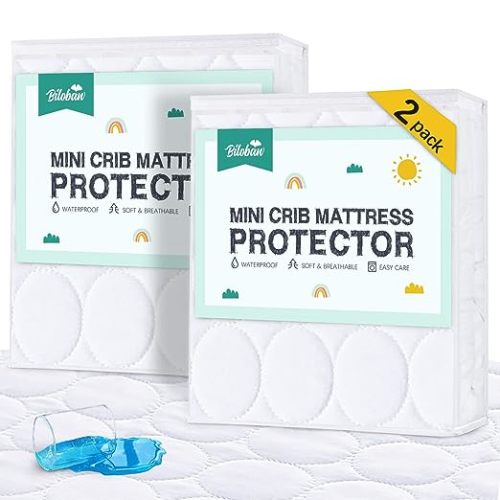 Crib Mattress Protector Sheets Waterproof 2 Pack, Quilted Crib Mattress Pad Cover Fitted Fits for Toddler Bed Mattress, White, 52” x 28”
