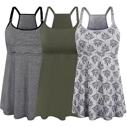 SUIEK 3 Pack Maternity Nursing Tank Tops with Bralette Cotton Breastfeeding Camisole