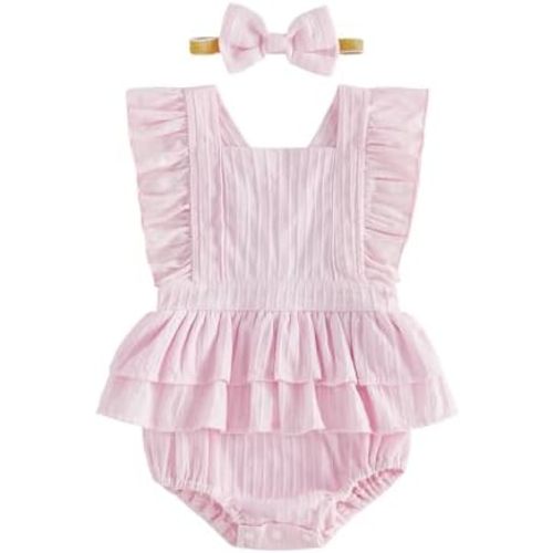 MERSARIPHY Newborn Baby Girl Summer Outfit Linen Ruffle Bubble Romper Dress One Piece Bodysuit Jumpsuit Infant Summer Clothes