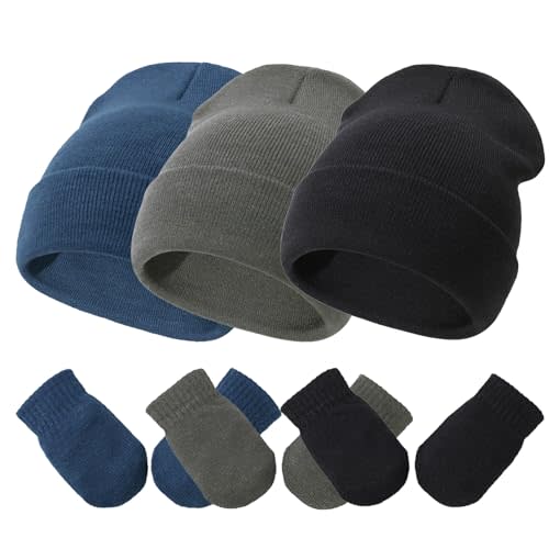 Baby Hats and Mittens Set Infant Toddler Beanie Cap Newborn Gloves for Baby | Soft Knitted Skull Cap Boys Girls Soft Comfortable Warm Boys Girls