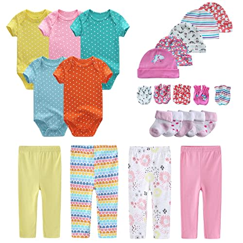 MAMIMAKA Newborn Layette Gift Set Bodysuits Pants for Baby Girl and Boy 24 Piece 100% Cotton Essentials and Accessories
