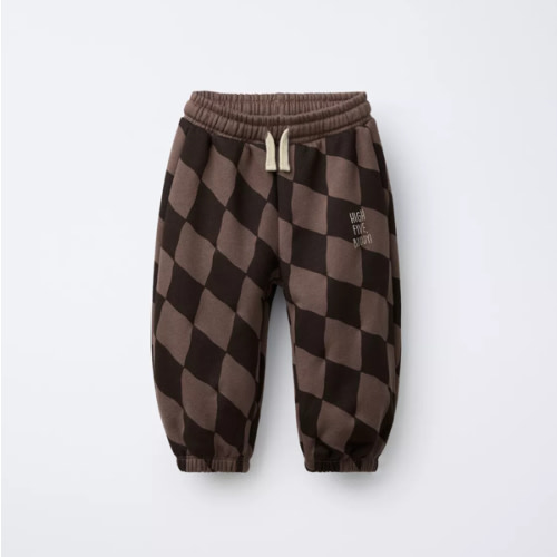 PLUSH DIAMOND PATTERN PANTS - Brown | ZARA United States