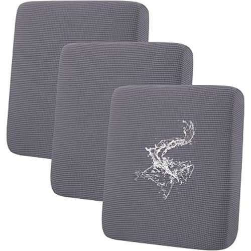 hyha Waterproof Couch Cushion Covers, Washable Sofa Cushion Slipcovers, Thick Stretch Jacquard Fabric, Couch Sofa Covers for Pets with Elastic Bottom (3 Pieces, Middle Grey)