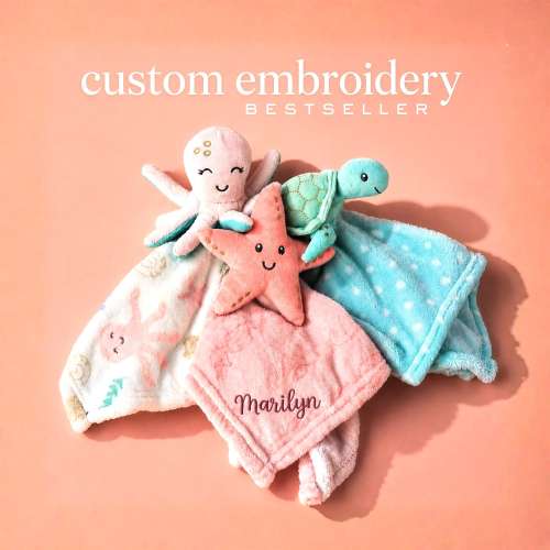 Ocean Nursery Blanket Baby Lovey Octopus Gift Sea Themed Marine Creature Plush Toy Starfish Comfort Item Personalized Newborn Present