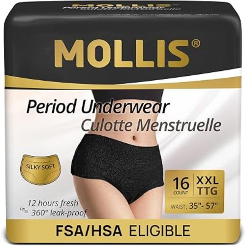 MOLLIS Disposable Period Underwear, Postpartum Panties, XXL, Black, 16Ct