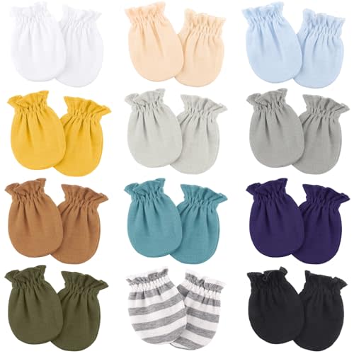 BQUBO 12 Pairs Baby Mittens Newborn Infant Toddler Mittens No Scratch Cotton Elastic Wrist Gloves for Boys Girls 0-6 Months