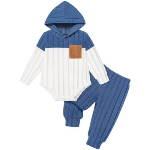 Fommy Baby Boy Clothes Colorblocked Long Sleeve Hoodie + Long Pants 2PCS Fall Winter Outfits Set
