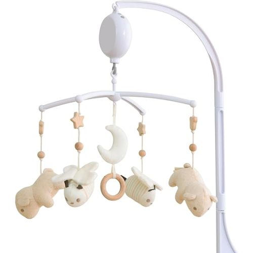 Crib Mobile 35 Lullaby Music, Cotton Baby Mobiles for Cribs & Pack N Play, Easy to Install, Stuffed Animals Hanging Toys Newborn Boys & Girls, Bear