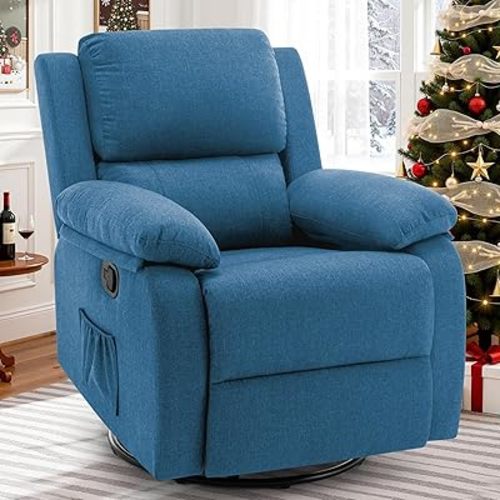 Recliner Chair, 360 Swivel Rocker Chair for Adults, Small Rocking Recliner for Small Spaces, Upholstered Fabric Glider Recliner Nursery (Swivel Rocker Recliner, Peacock Blue)