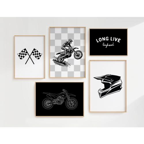 Motocross Prints, Dirt Bike Racing Boy Bedroom Art: Set of 5 (Digital Download)