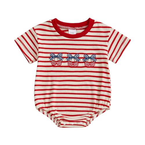 VISGOGO Unisex Baby Boy Girl Striped Romper Waffle Short Sleeve Bubble Oversized Romper Bodysuit Summer Onesie Clothes