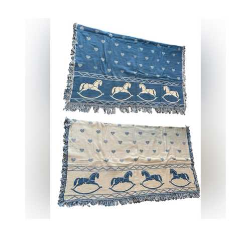 Vintage Reversible Rocking Horse Furniture Throw Stroller Blanket Cotton 50 X 60