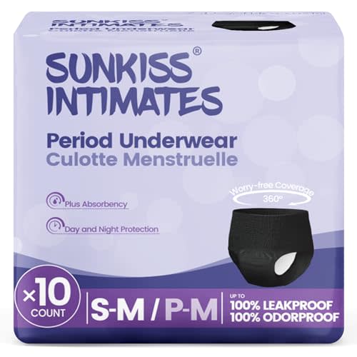 Disposable Period Underwear for Women with Heavy Flow, Low-Rise Unscented Postpartum Essentials, Black, Small/Medium, 10 Count