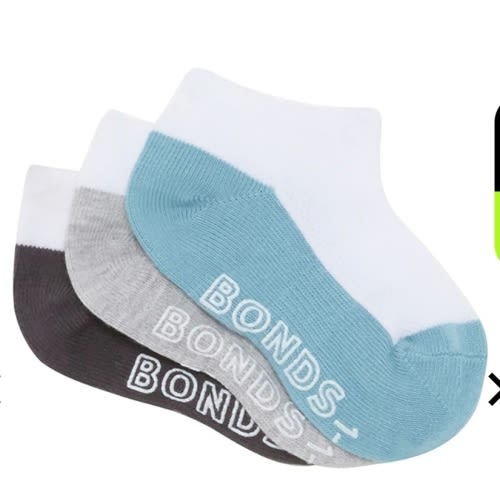 Bonds Baby Logo Lightweight Low Cut Socks 3 Pack | Baby Socks | RXVC3N