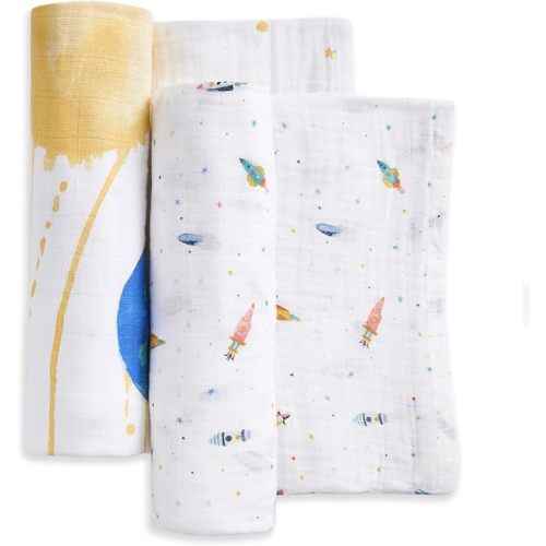 aden + anais 100% Organic Cotton Muslin Swaddles, Breathable Baby Blanket, Ideal for Boys, Girls, Newborns, Babies & Infants, Receiving Blanket, Soft and Lightweight Wrap, 2 Pack, Space Orbit
