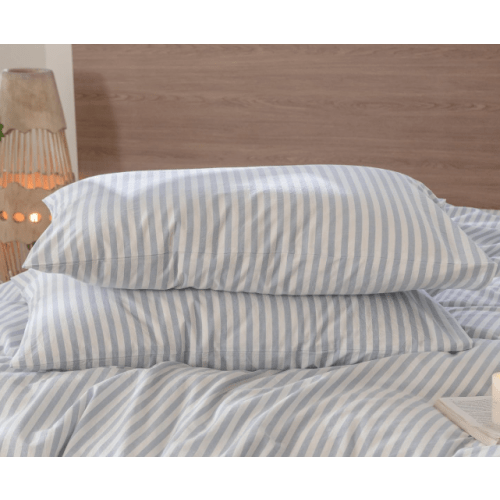 MOOMEE Striped Pillowcase Set of 2 100% Washed Cotton Linen-Like King