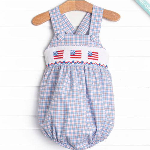 Pledge Allegiance Plaid Smocked Sunsuit, Blue – Stitchy Fish