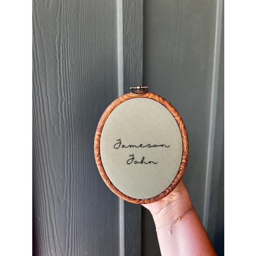 Green Hues Hand Embroidered Mini Name Hoop: Nursery Decor, Baby Shower Gift